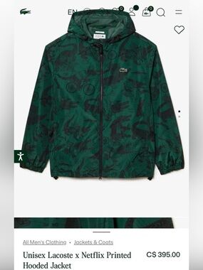 New Lacoste Netflix Crocodile Print Jacket Unisex Size Medium